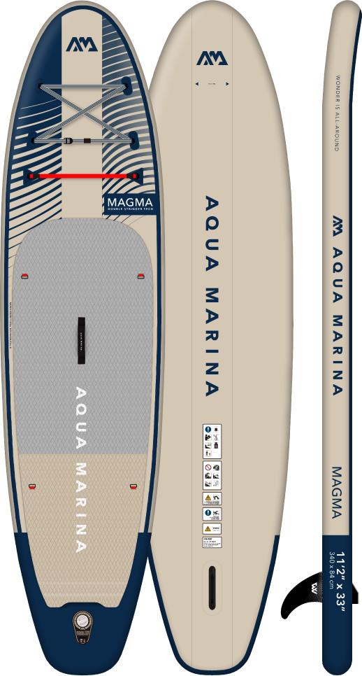 Aqua Marina Magma SUP i Pearl White med diamantmønstret fotplate og RED STRAP-snor